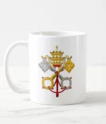 Caneca de Cerâmica com Brasão do Vaticano da Marca Live - Design Exclusivo com Chaves de São Pedro e Tiara Papal, Perfeita para Devotos e Colecionadores.