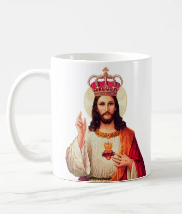 Caneca de Cerâmica Católica com Imagem de Jesus Cristo Rei - Ideal para Devotos e Presentes Religiosos.