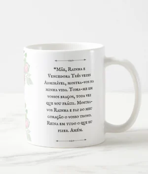 Oração da Caneca de Cerâmica com Imagem de Nossa Senhora Mãe Admirável - Ideal para Devotos e Presentes Religiosos.