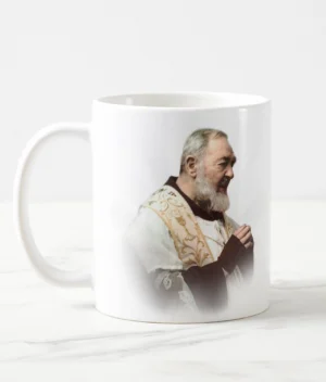 Caneca de Cerâmica com Imagem de São Padre Pio de Pieltrecina - Ideal para Devotos e Presentes Religiosos.