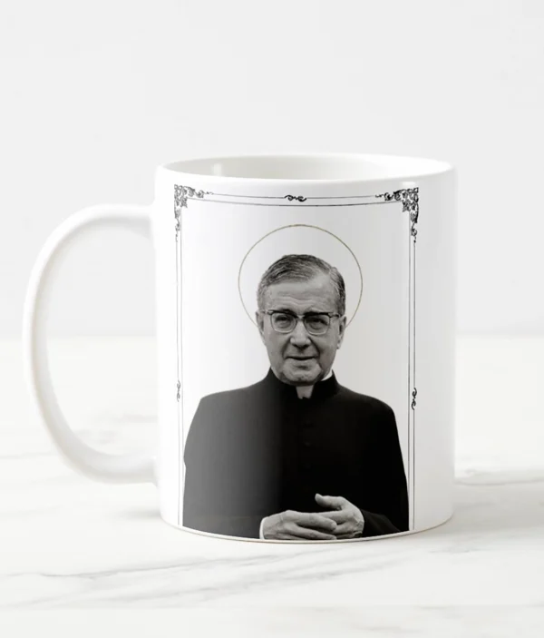 Caneca de Cerâmica com Imagem de São José Maria Escrivá - Ideal para Devotos e Presentes Religiosos.