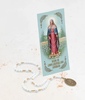 Coroa de Nossa Senhora das Lágrimas com Contas de Acrílico Polido e Folheto