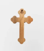 Crucifixo de Madeira Moldada Pequeno 12cm com Medalha de São Bento para Parede Verso com Furo para Parafuso